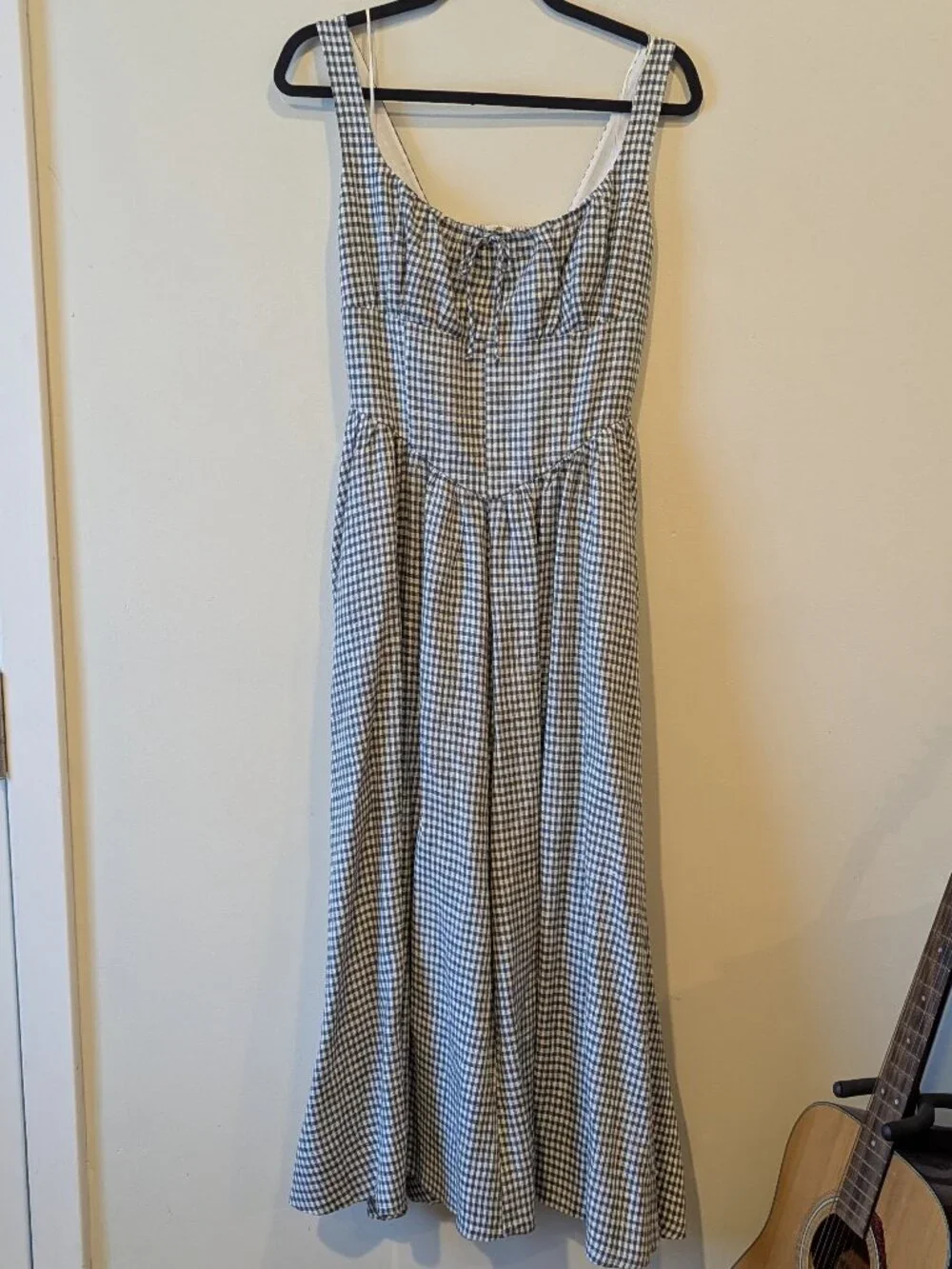 Reformation Balia Linen Dress in Slate Check - Picture 5 of 8
